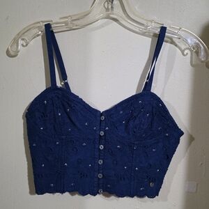 Abercrombie & Fitch Navy Blue Eyelet Crop Top
